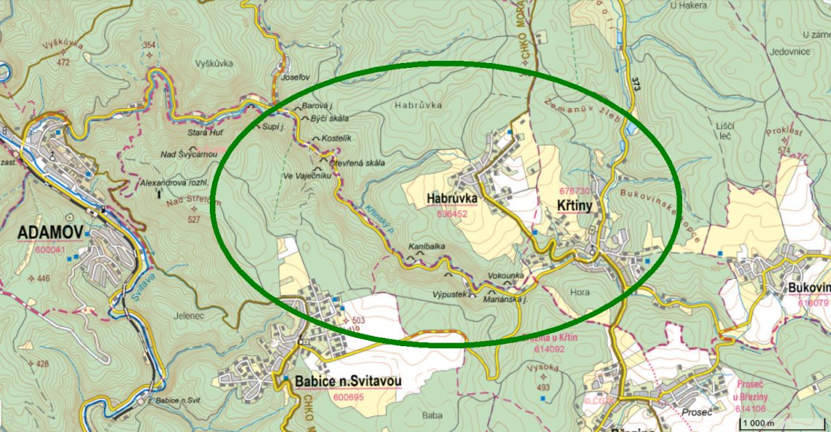Křtinské údolí - mapa studijního zájmu